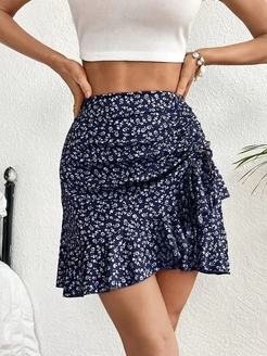 Geblümter lässiger geraffter Minirock für Frauen
